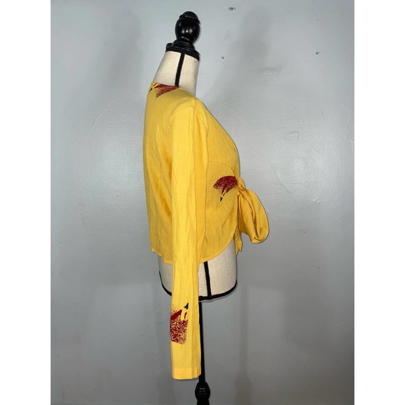 Jacques Ruc Yellow Tie Open Front Blouse Size: 1 / XS - Picture 2 of 5